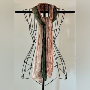 New Ombre Green to Peach Lightweight Soft Crinkle Texture Scarf - 65” x 29”
